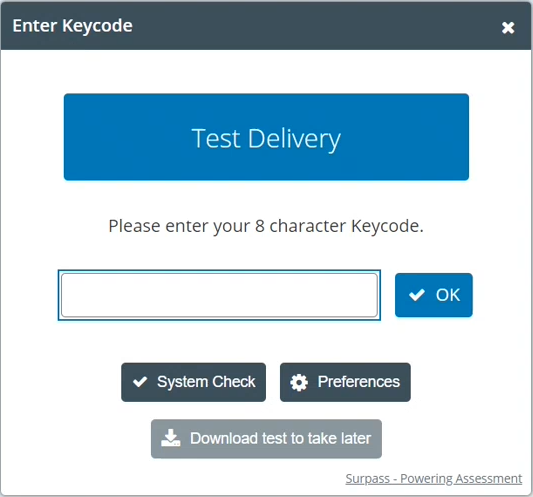 Screenshot of the SecureClient keycode screen